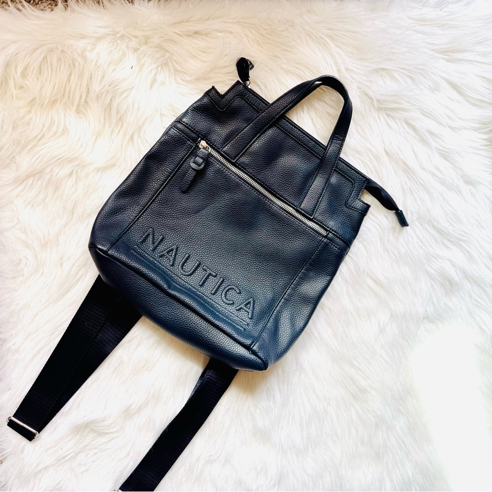 Navy Pebbled Backpack Purse Nautica Faux Leather Bag‎